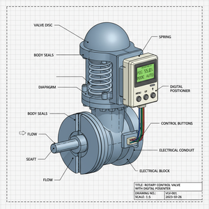 Válvula de control rotativa industrial Masoneilan con posicionador digital inteligente para uso en petróleo y gas, química y plantas de energía, serie 36005 V-MAX - Product Image 1