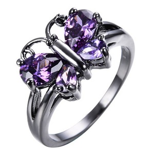 Anillo de amatista con forma de mariposa, engaste de plata, joyería de moda para mujer, regalo - Product Image 1