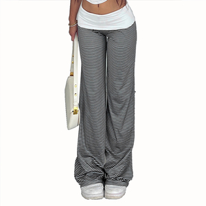 <span class=keywords><strong>Pantalon</strong></span> large rayé taille basse extensible avec ceinture contrastante blanche, décontracté, haute qualité, printemps-été, pour <span class=keywords><strong>femme</strong></span> - Product Image 1