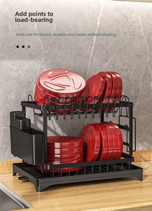 Escurridor de Platos Plegable de 2 Niveles con Bandeja de Drenaje y Organizador de Cubiertos, Ahorra Espacio - Product Image 5