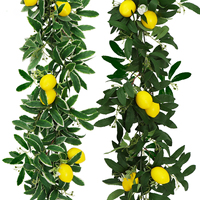 Nep Hangende Plant String Hot Selling Faux Gele Fruit Wijnstok Met Groene Bladeren 2M Kunstmatige Citroenslinger Voor Woondecoratie