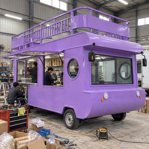 Carro de comida tipo cápsula morado, con techo, utilizado para la venta de helados, café, té con leche y hot dogs al aire libre. - Product Image 3