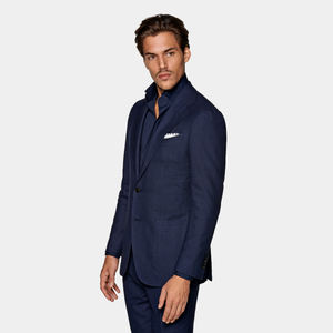 Abito Monopetto da <span class=keywords><strong>Uomo</strong></span> Personalizzabile OEM <span class=keywords><strong>Blu</strong></span> <span class=keywords><strong>Navy</strong></span> Taglie Forti in Lana Seta e Lino, Slim Business Casual Multi-trama - Product Image 4