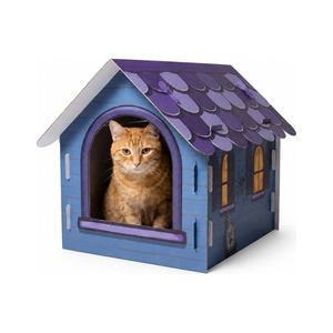 Casetta per Gatti in Stile Cottage, in Cartone, Interno Spazioso e Accogliente, Porta ad Arco, Tetto a Scatola, per Gatti Adulti, Fornitura all'Ingrosso dalla Fabbrica - Product Image 1