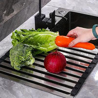 Égouttoir à vaisselle enroulable en acier inoxydable 304, support de lavage alimentaire pliable pour évier, support pour serviettes et bols, organisateur de cuisine