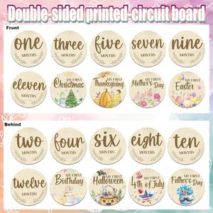 11 cartes photo mensuelles en bois gravées double face pour bébé, accessoires photo pour l'annonce de naissance et les étapes importantes du nouveau-né - Product Image 1
