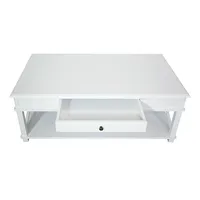 Table basse en bois massif de style moderne du milieu du siècle avec rangement et design côtier pour salon