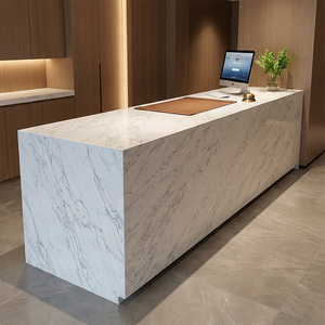 Encimera de Cuarzo Artificial con Aspecto de Mármol Calacatta Blanco con Vetas Grises, Personalizada, para Isla de Cocina Residencial, Mostrador de Recepción - Product Image 4