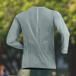 Chemises décontractées d'été pour hommes, logo personnalisé, séchage rapide, respirantes, en spandex/polyester tricoté, coupe ample, col rond, pour la gym et l'entraînement, manches longues - Product Image 1