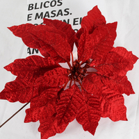 Vente en gros de fleurs de poinsettia à paillettes artificielles, ornement d'arbre de Noël élégant et décoration intérieure Décoration de Noël festive