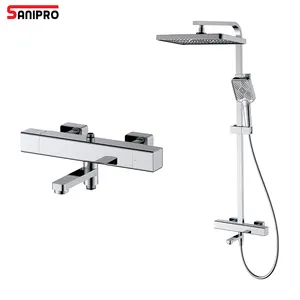 Sanipro treo tường mạ crôm hoàn thiện kẽm cơ thể vuông tĩnh nhiệt bồn tắm vòi mixer, phòng tắm mưa Vòi sen đầu Bộ