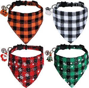 Vakantie Halloween Thanksgiving Rode Groene Kerst Plaid Sneeuwvlok Kat Met Verwijderbare Bandana Sjaal Kraag Voor Kittens Katten - Product Image 1