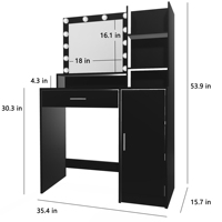 Ensemble coiffeuse moderne avec miroir LED, meuble de rangement et tabouret rembourré pour chambre à coucher