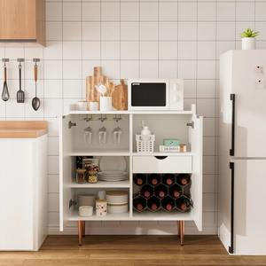 Современный белый барный шкаф с винной полкой, выдвижными ящиками и барной стойкой, бело-золотой, для дома - Product Image 4