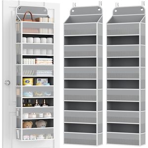 Over The Door Organizer 18 Pockets Grey Hanging Closet <b>Storage</b> For Bathroom With Mesh Pockets Behind Doors On Walls - Product Image 1
