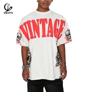 T-shirt Hip Hop Streetwear Vintage Oversize de Haute Qualité avec Imprimé Crâne en Relief, Coton Lourd, Coupe Ample, OEM ODM - Product Image 1