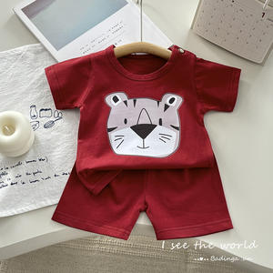 2026 New Kidsren's Pure Cotton Short-Sleeved <strong>Suit</strong> Summer Cartoon Pure Color <strong>Casual</strong> Thin Two-Piece Set for <strong>Boys</strong> Girls 100% Cotton - Product Image 5