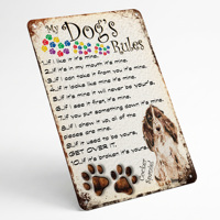 En gros, Plaque en métal vintage avec règles pour chiens, artisanat métallique imprimé UV, art mural rétro personnalisé, fournitures pour chiens pour la maison et le jardin, plaque en étain