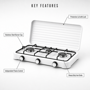 Fornello a Gas Portatile da Esterno a 3 Fuochi, Design Europeo, Piano Cottura a Gas da Tavolo Alimentato a Batteria, Ecologico per Uso Domestico - Product Image 5