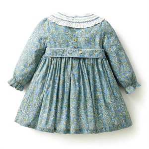 Vestito per bambini a maniche lunghe a maniche lunghe con fodera floreale in cotone da fumo con colletto ricamato a balze abbigliamento per bambini vestito da bambina - Product Image 2