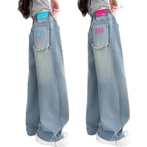 <span class=keywords><strong>Pantaloni</strong></span> Jeans larghi estivi Casual da 2025 ragazza Denim a gamba dritta Versatile per bambini più grandi - Product Image 6