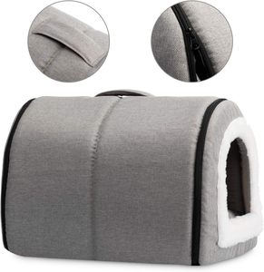 Factory Direct Custom Low MOQ Luxury High Quality Solid Grey Plush <b>Cat</b> Cave <b>Sleeping</b> Bed with Carton Packing for Indoor <b>Cats</b> - Product Image 6