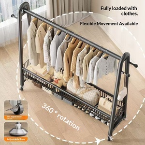 <span class=keywords><strong>Porte</strong></span>-vêtements sur pied en fer pour chambre, salon, balcon – Organisateur de vêtements multifonctionnel moderne – Portemanteaux - Product Image 2