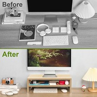 Support d'écran en bois écologique à 2 niveaux, pliable, pour imprimante de bureau, étagère pour ordinateur portable de 20 pouces, support TV, organisateur de bureau en érable