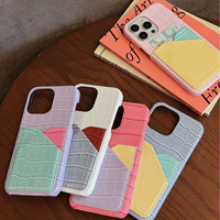 Étui en cuir à motif crocodile color block avec double emplacement pour cartes pour iPhone 15 Pro, iPhone 13, iPhone 14, texture cuir premium