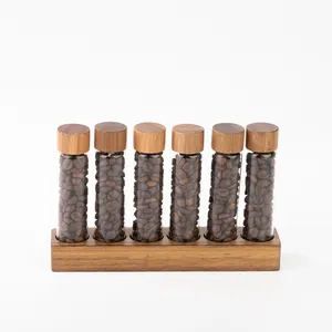 咖啡豆分选试管6孔底座木材展示架用于咖啡店的咖啡豆存储节省空间的展示存储