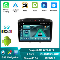 Autoradio Android 5G WiFi BT5.4 2 Go OBD2 Multimédia pour Peugeot 408 2010-2016 & 308 2007-2015 Lecteur Vidéo GPS Navigation