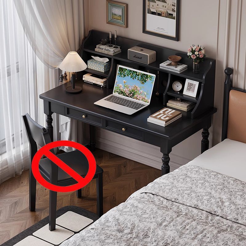 Retro Black Solid Wood Desk and Bookshelf