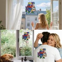 Ornement suspendu floral 2D en acrylique imprimé UV et gravé au laser, style verre teinté, en forme de livre et tasse à thé, attrape-soleil empilable pour rétroviseur de voiture