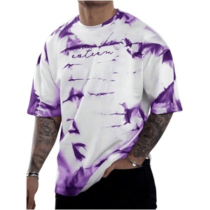 Camiseta Oversize con Estampado Gráfico Tie-Dye para Hombre, Camiseta Casual de Verano con Cuello Redondo y Manga Corta, Estampado de Letras, Estilo Fitness - Product Image 1