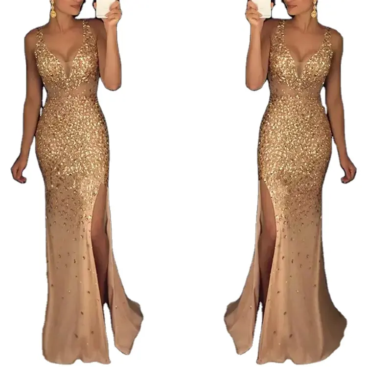 Women's Plus Size Long Evening Slit Sleeveless Dress Prom Dresses Party Maxi Sequin Evening Party Dress