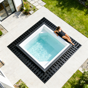 Piscina cuadrada de fibra de vidrio para uso doméstico con azulejos de mosaico para relajarse en el jardín, piscina elevada, spa. - Product Image 1