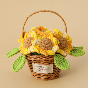 Panier de fleurs au crochet fait main, <span class=keywords><strong>tournesol</strong></span> et marguerite, en couleurs vives assorties (<span class=keywords><strong>rose</strong></span>, jaune, orange), idéal comme cadeau pour elle ou pour sa mère - Product Image 4