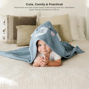 <span class=keywords><strong>Serviette</strong></span> <span class=keywords><strong>de</strong></span> bain à capuche pour bébé en coton mousseline 4 couches, absorbante, avec oreilles d'animaux <span class=keywords><strong>de</strong></span> dessin animé - Product Image 5
