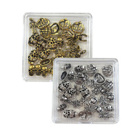 Breloques d'ongles en alliage tête de mort Halloween, 30 pièces/boîte, strass 3D, or antique, argent, bijoux d'ongles gothiques punk