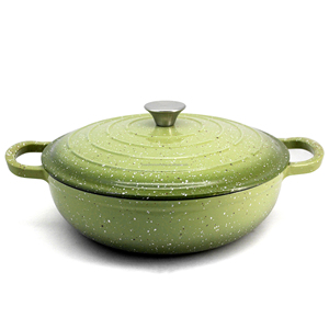 Cazuela de hierro fundido esmaltado verde poco profundo de <span class=keywords><strong>4Qt</strong></span> para Navidad - Product Image 2