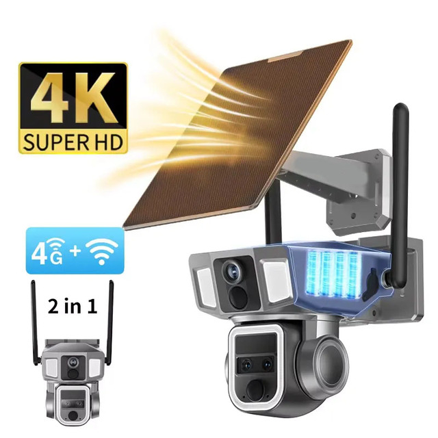 4MP IP Wi-Fi Network CCTV System 4G Solar-Powered APP Control Panoramic Night Vision (IP66) CMOS Cloud Storage for Outdoor Use
