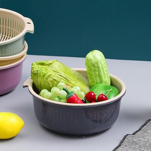 <b>Round</b> Double Layer Drain Basket Set 6 Pcs Kitchen Vegetable Washing <b>Basin</b> PP Material Hand Wash Only - Product Image 1