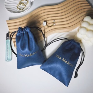 Luxury Blue Faux Suede Drawstring Gift Perfume Pouch Hot Stamping Logo Velvet Suede Dust Package Pouch Bag - Product Image 2