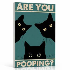 Divertido Cuadro <span class=keywords><strong>de</strong></span> Gato para Baño, Impresión en Lienzo '¿Estás Haciendo Popó?', Decoración <span class=keywords><strong>de</strong></span> Gato Negro Retro Vintage con Ojos <span class=keywords><strong>de</strong></span> Humor, Sin Marco, Regalo para Baño o Aseo - Product Image 1