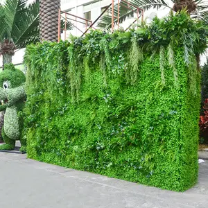 Nuevo restaurante, decoración de plantas verdes, pared de plantas de simulación, pared de plantas verdes, Red de césped Artificial, fondo rojo, flor de pared