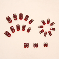 Uñas artificiales blancas y Burdeos con diamantes franceses, 24 unidades/caja, nuevo Acabado en polvo dorado brillante, uñas usables