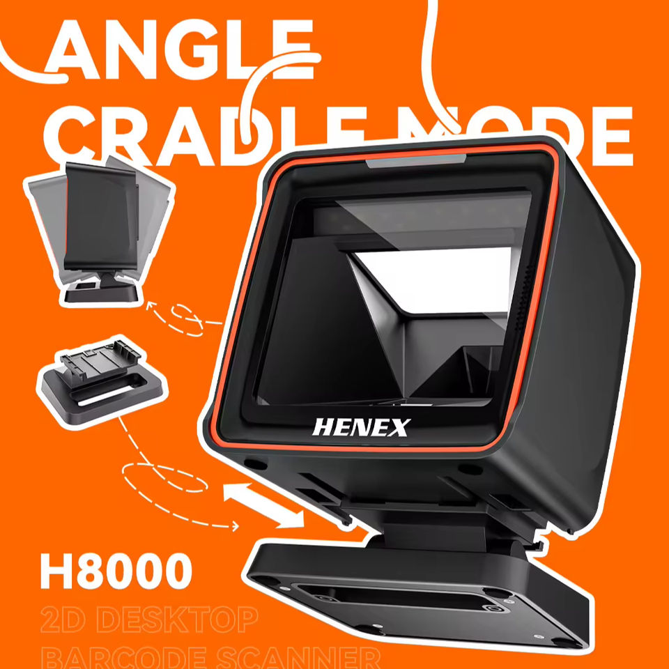 Scanner de codes-barres HENEX NEW H8000, 1D/2D, câblé, noir/orange