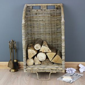 Carro de cesta de troncos de mimbre de ratán gris y pulido, tejido a mano de Vietnam, decoración conveniente - Product Image 1