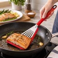 Spatule en silicone anti-rayures pour la cuisine, la cuisson du poisson, la friture, spatule en acier inoxydable pour crêpes, œufs frits, steaks, outil de cuisine