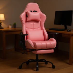 Chaise de jeu ergonomique avec repose-pieds, hauteur réglable, en cuir PU, pour bureau à domicile - Product Image 2